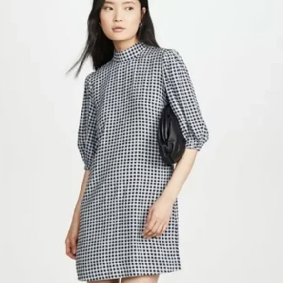 NWT GANNI | Gingham Puff Sleeve Shift Minidress In Brunnera Blue | Size 38 (US6) - Picture 2 of 14